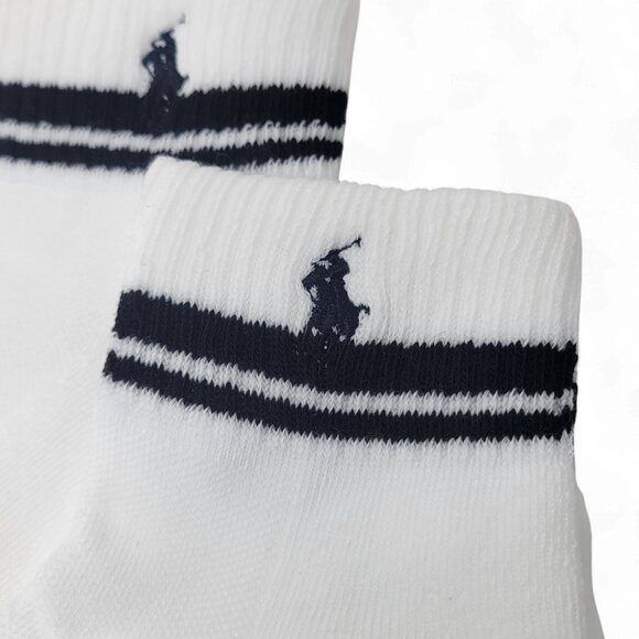 Polo Ralph Lauren Women's 6 Pair Quarter Ankle Socks White Black SpellOut Pony 4 - Picture 5 of 8